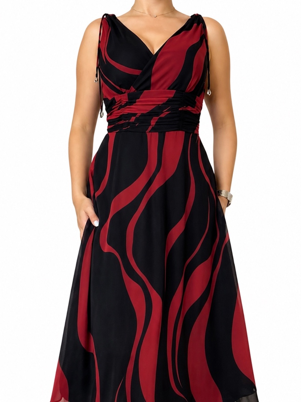 Patra Black & Red Y2k Swirl Midi Formal Dress Size 4